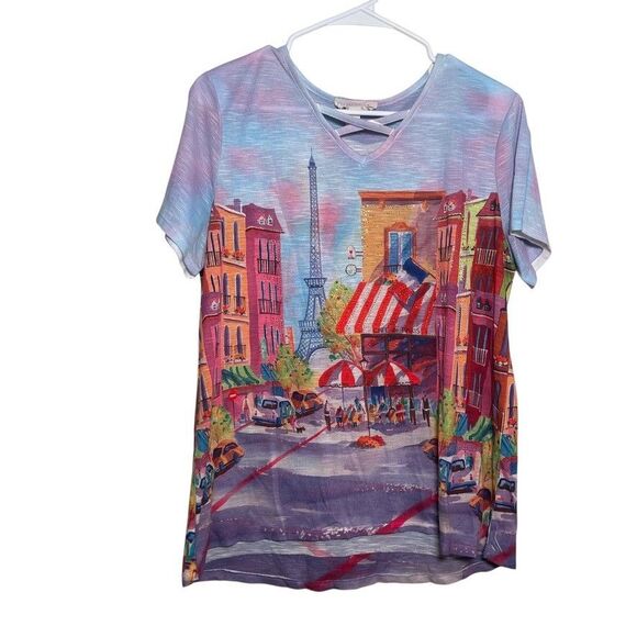 Ellen Negley T-Shirt Women's Large Printed Rhinestone Short Sleeve Art To Wear - Picture 1 of 11